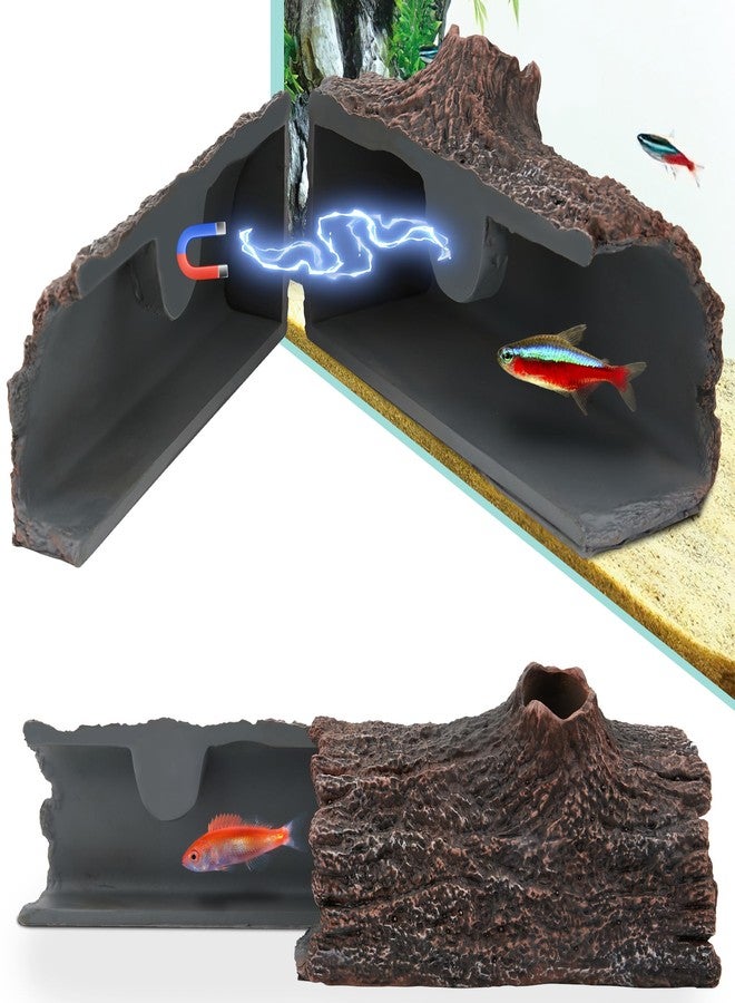 Esdallina Upgraded Magnetic Detachable Aquarium Hideaway Hollow Tree Cave to Check Your Aquatic Pets to Breed, Play and Rest Safe and Non-Toxic Resin Fish Tank Viewing Hideout Ornaments - Image 1